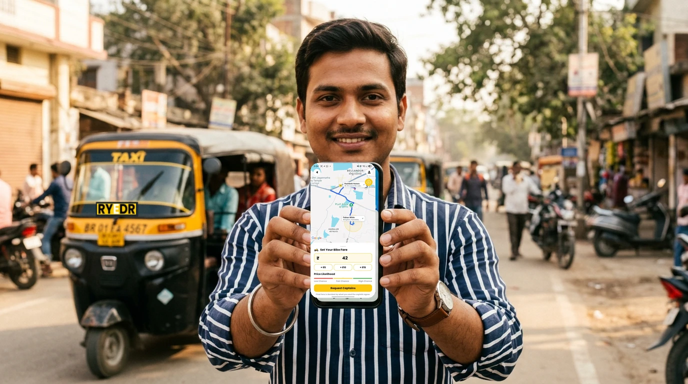 Rider offering fare on Ryedr ride bidding app