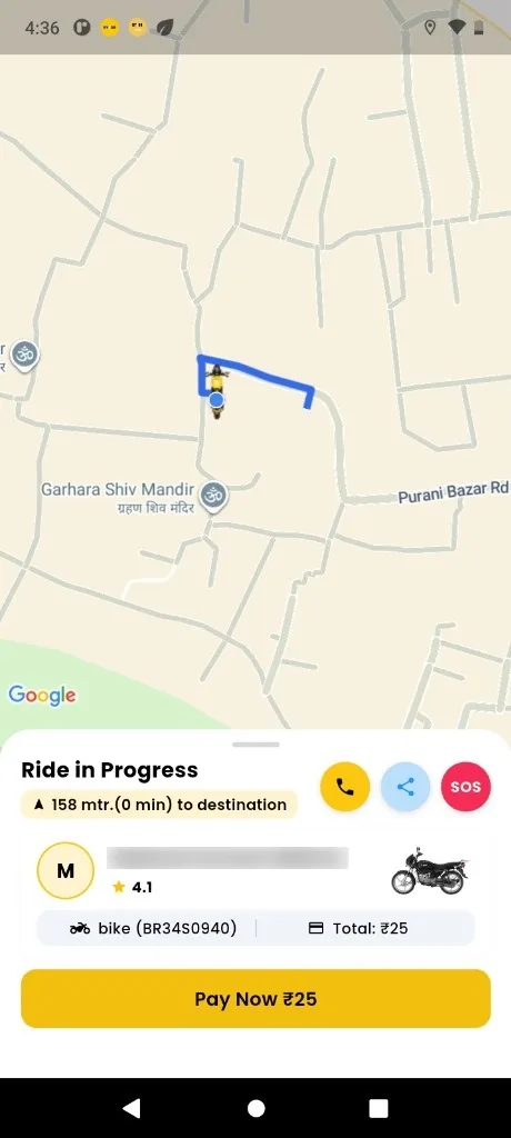 Ryedr App - Ride in Progress
